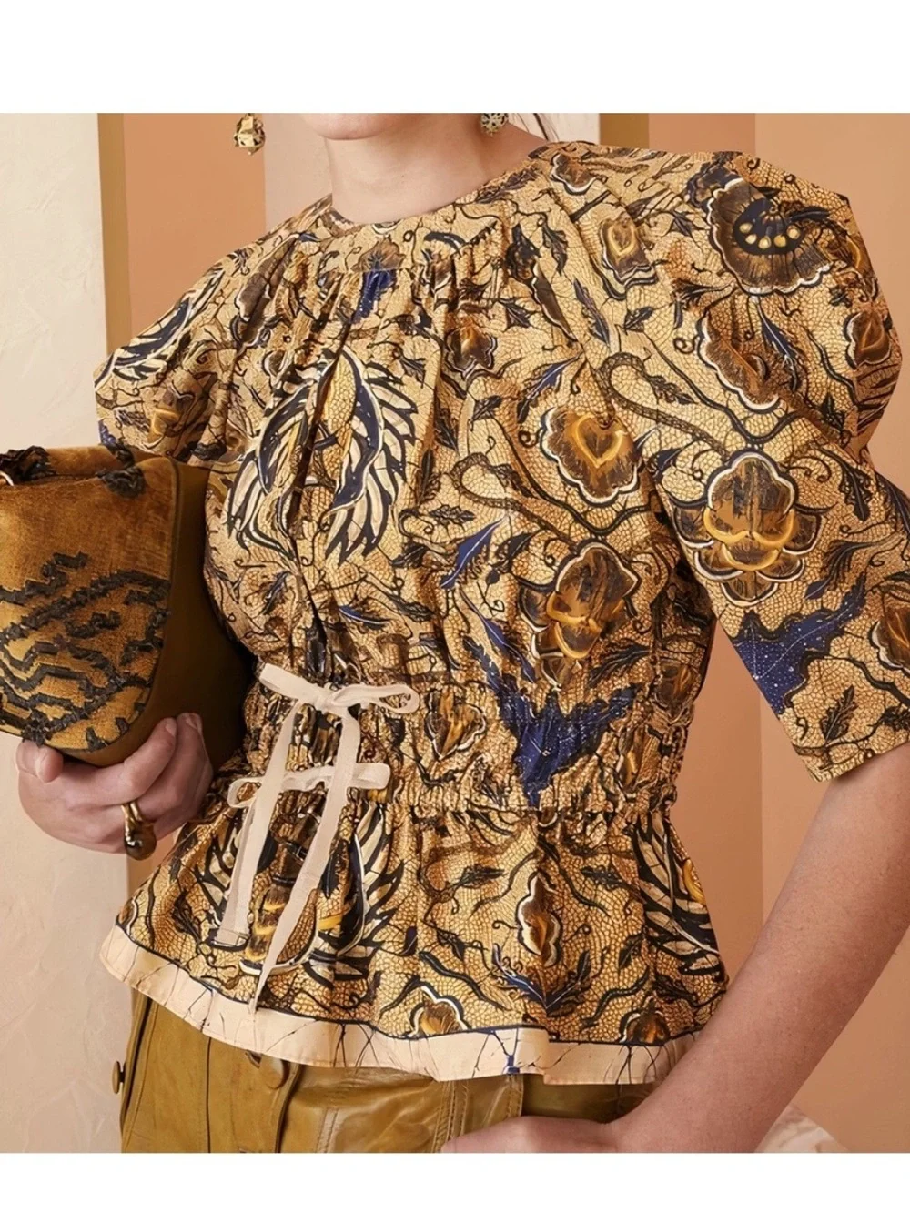 Ulla Johnson Denisa Short Puff Sleeve Horn Peplum Floral Cotton Top Size 4 Small